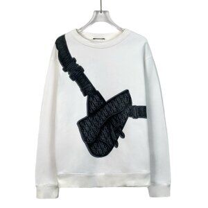 Dior White Cotton Sweatshirt W/ Crossbody Bag Logo Print Round Neck Long Sleeve